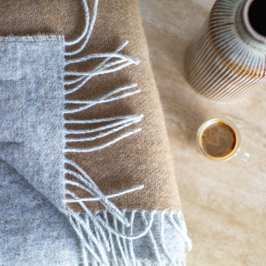 Dartmoor Reversible Pure New Wool Blanket in Desert Brown