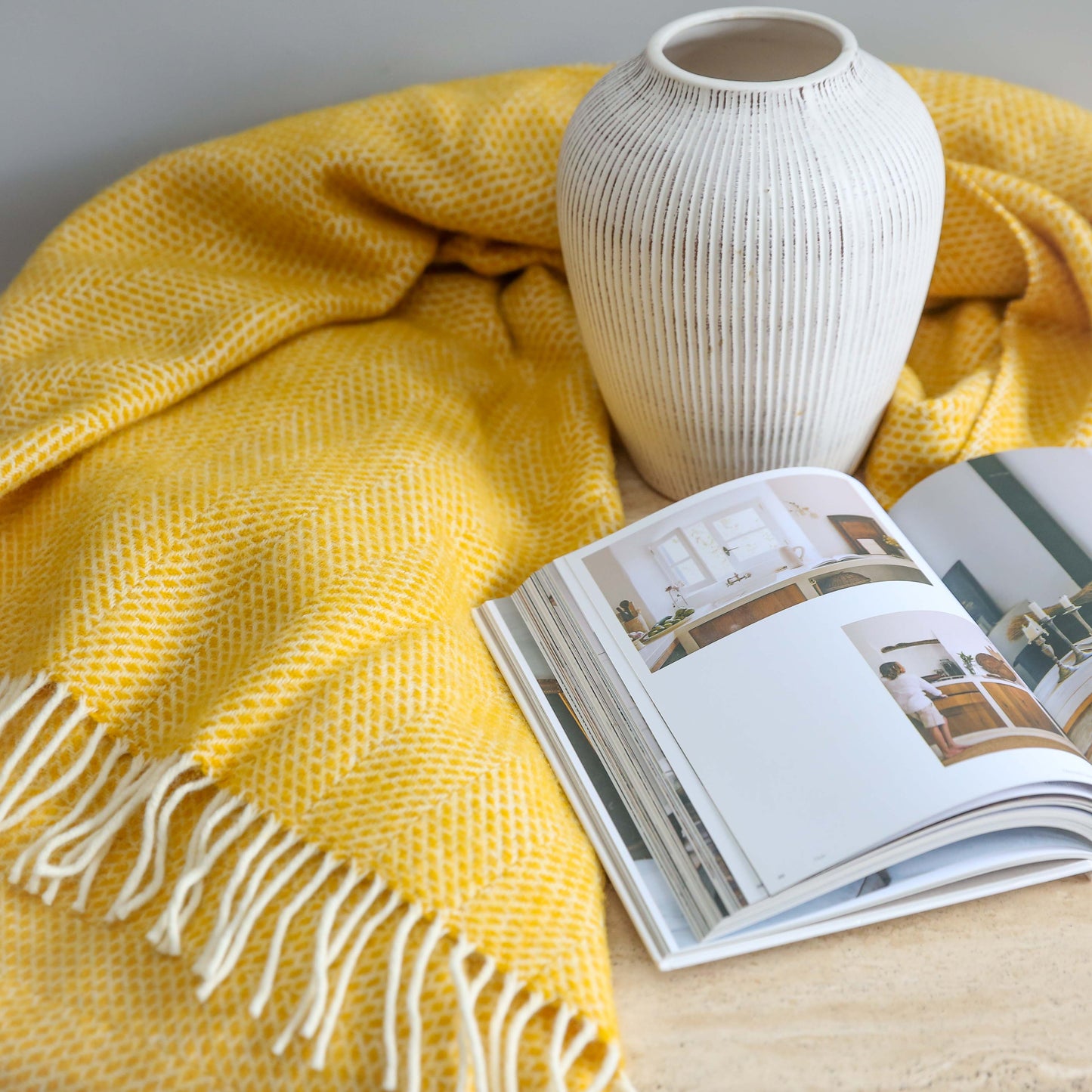 Beehive Wool Blanket in Yellow