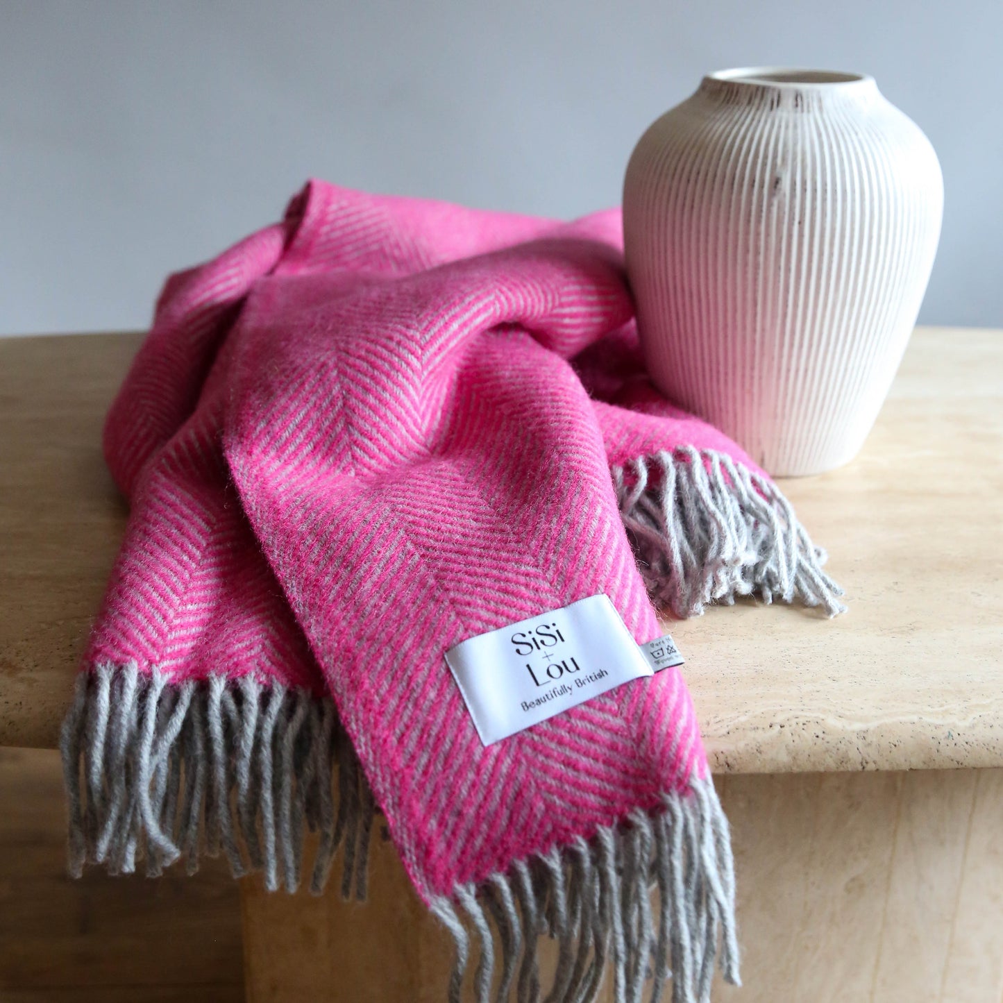 Herringbone Pink & Silver Cosy Blanket